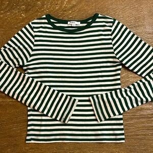Subdued semi-cropped long sleeve striped top